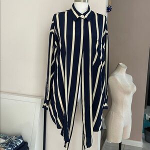 Vintage Genny Silk Striped single button closure long sleeve shirt size US 14